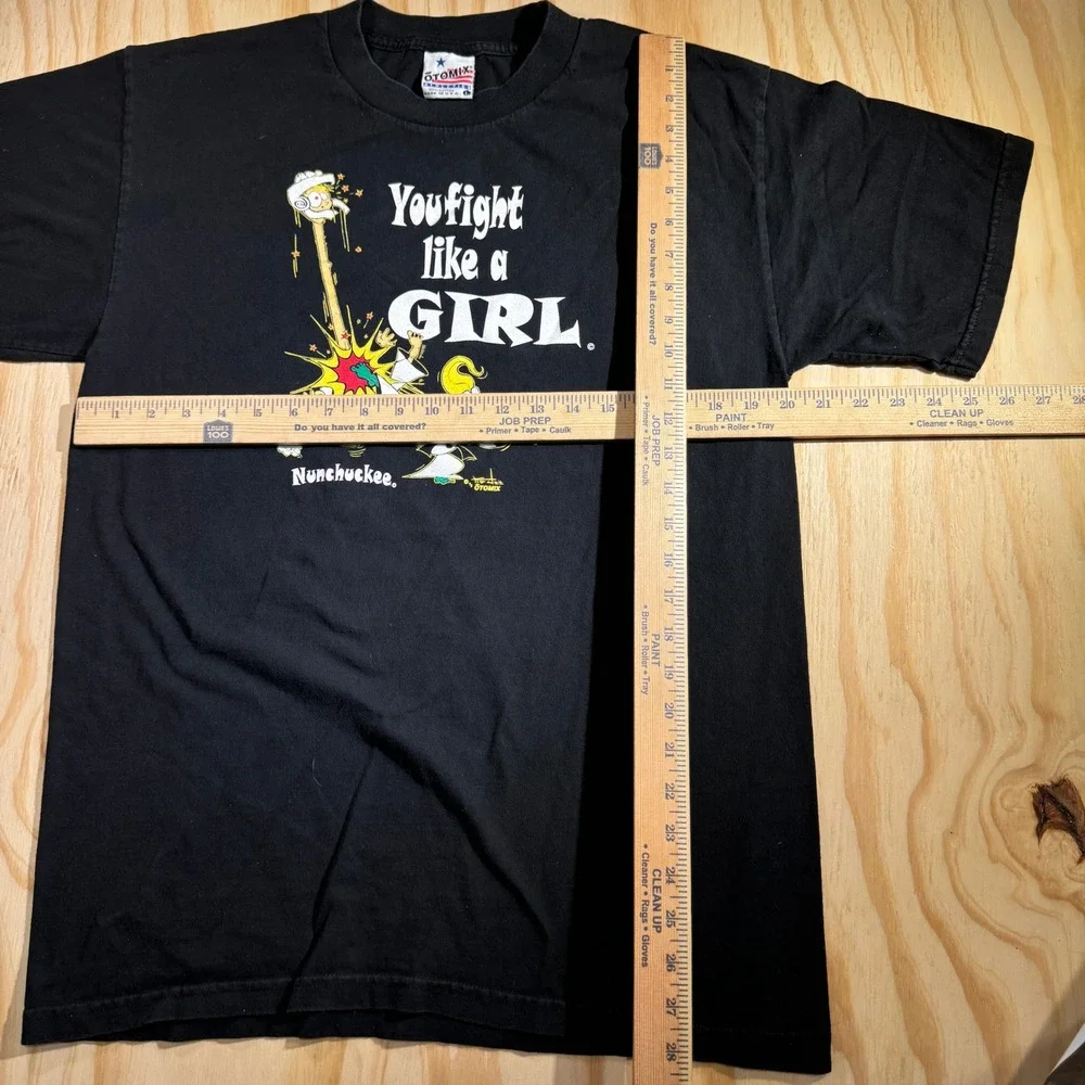 Vintage Otomix Athletics You Fight Like A Girl Nunchuckee T-Shirt Black Large
